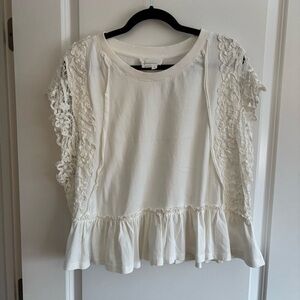 Anthropologie White Lace Trimmed Women's Top